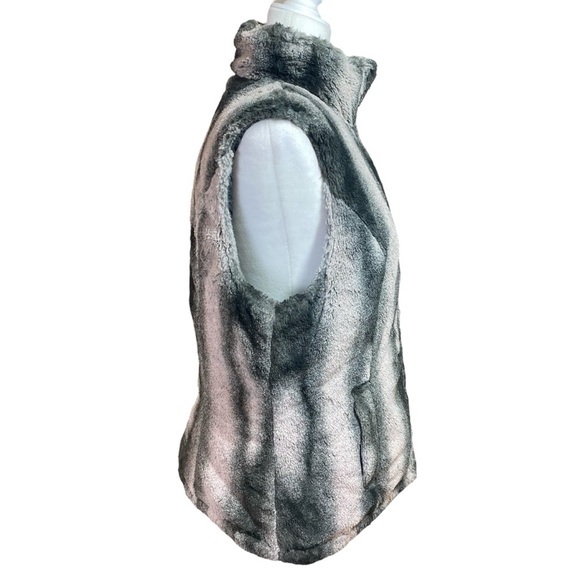 Valerie Stevens Reversible Faux Fur Vest L Full Zip Winter Warm Black Blush Pink - Picture 8 of 12